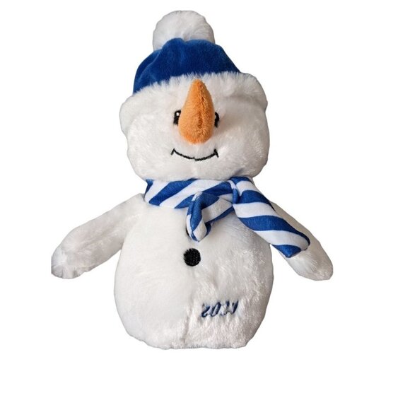American Greetings  2020 snow man plush stuffed animal  white  blue  10 in - Picture 6 of 11